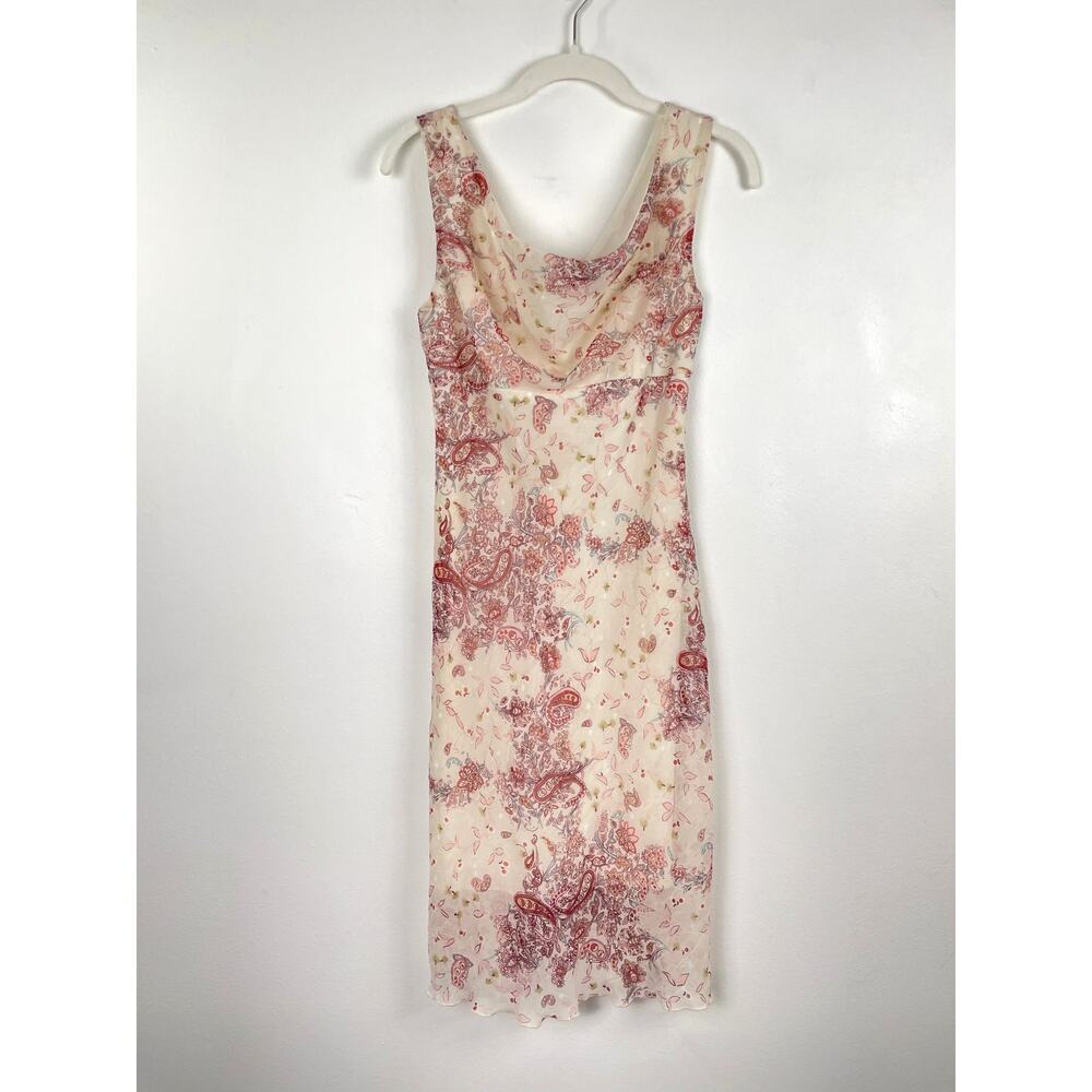 VTG 90s y2k Paisley Midi Dress Cowl Neck Crinkled Chiffon Fairy Grunge Cottage